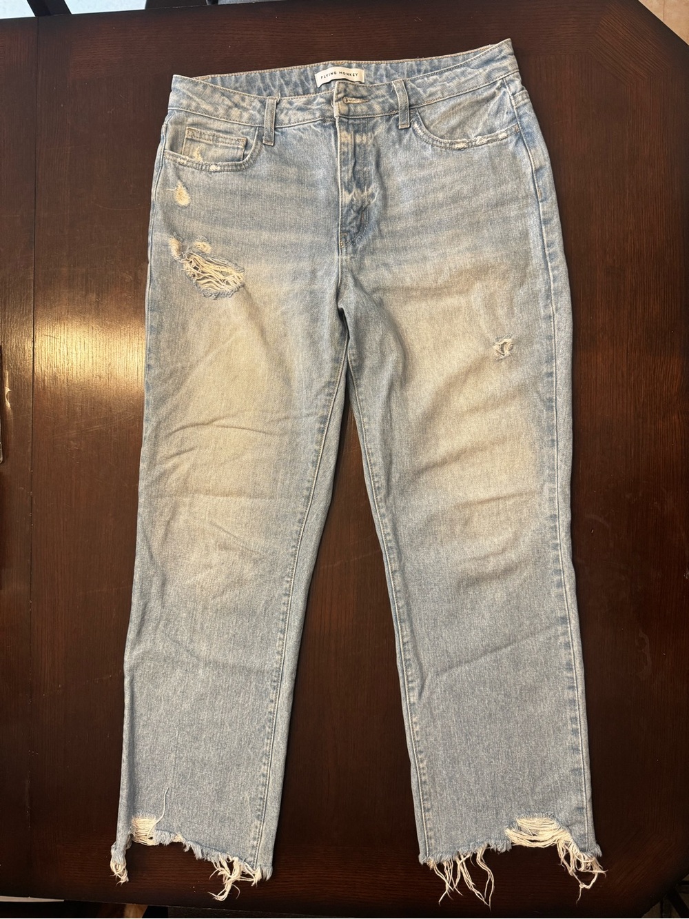 Flying Monkey Light Blue Distressed Cropped Jeans